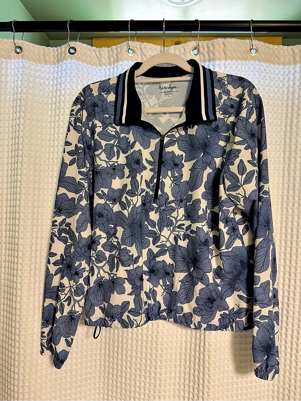 Walter Hagen Floral Varsity Jacket Blue & Cream Medium Like New